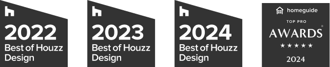 Best of Houzz Design 2022, 2023 and 2024 and HomeGuide 2024 Top Pro award badges